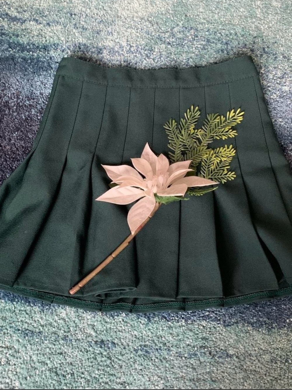Dark Green Pleated Skater Skirt